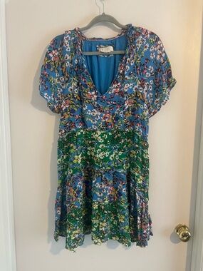 By Anthropologie Mixed Floral Tiered V-Neck Dress M